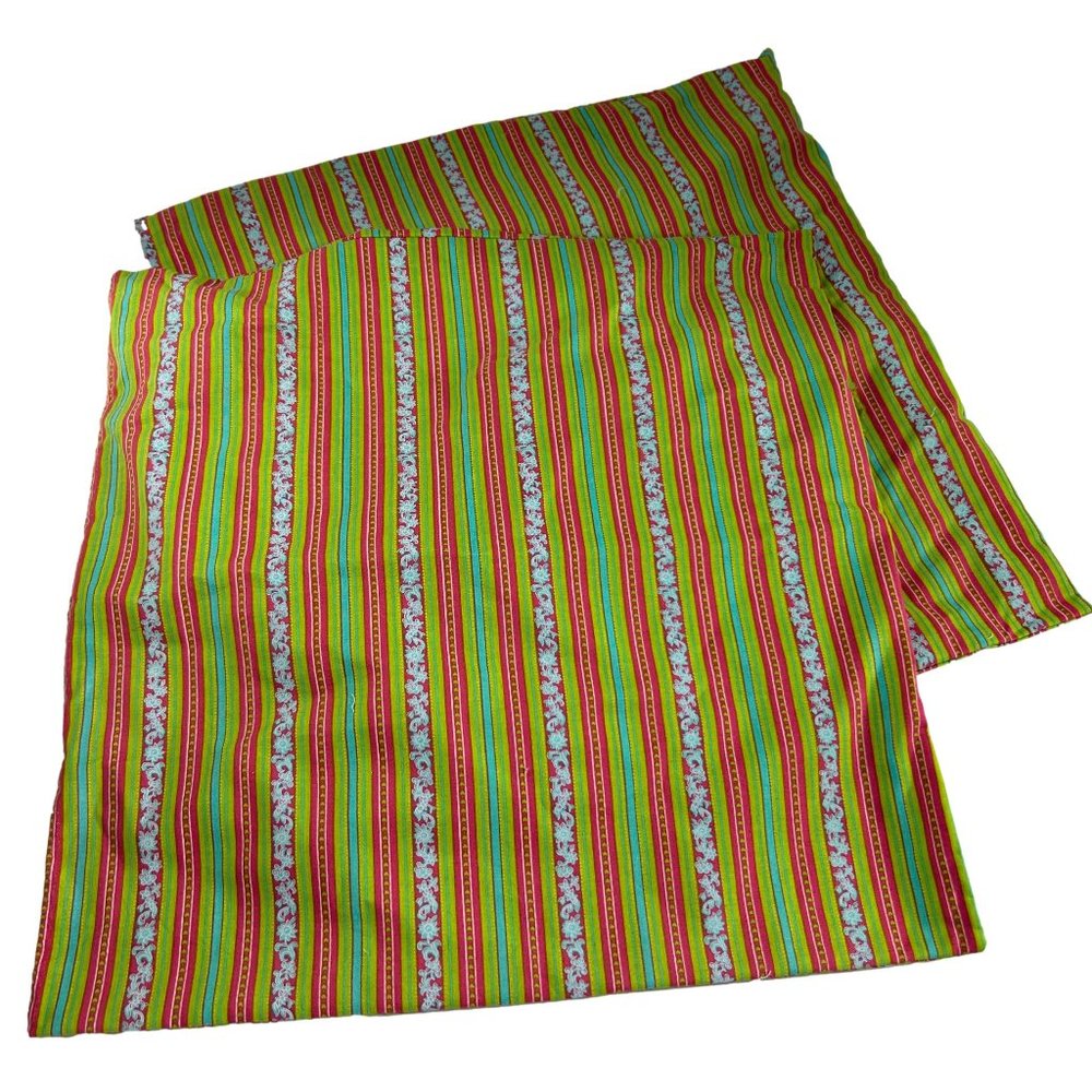 Set of 2 Throw Couch Bed Pillow Covers 18" Square Homemade Pink Green Stripe